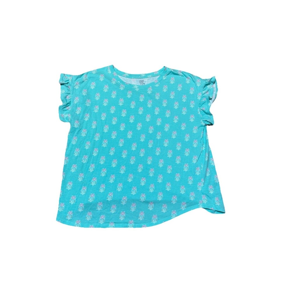 Crown &ivey women’s floral print ruffle sleevecotton t shirt XL